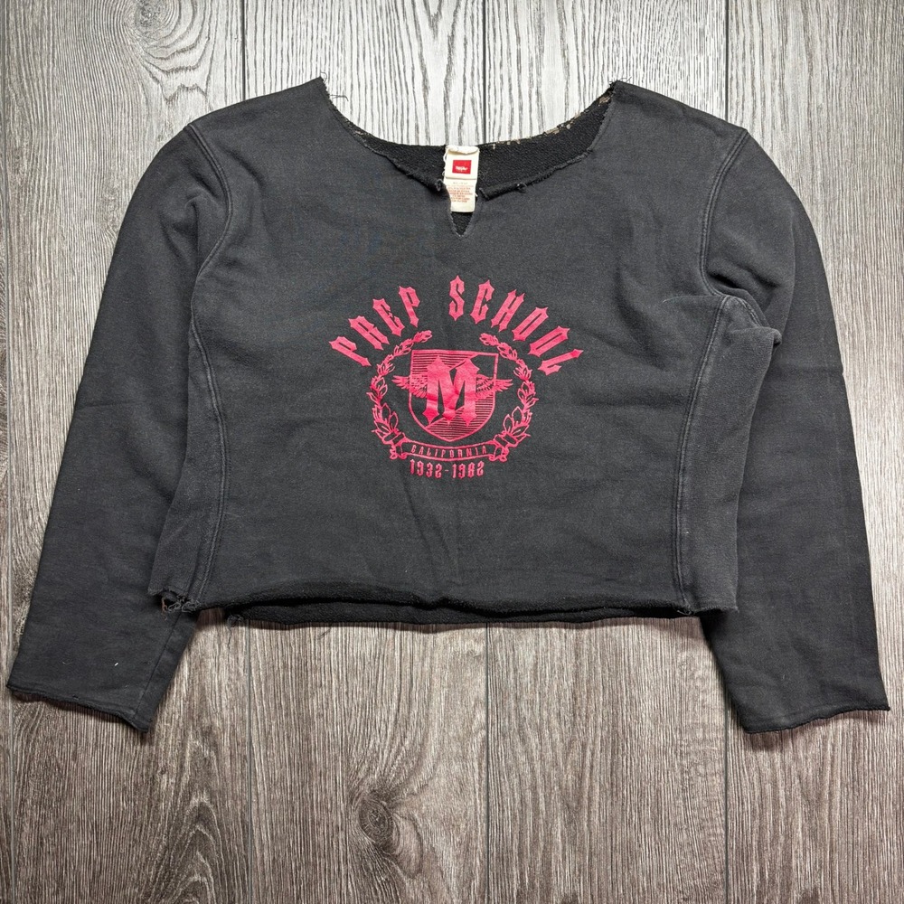 Mossimo Prep School California Graphic Cropped Sweatshirt Black Pink XL DIY Raw